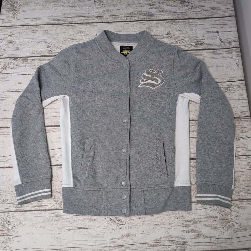 00's Stussy World Tribe Heavyweight Grey Varsity Jacket (M)